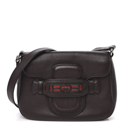 Gucci Pebbled Calfskin Web Small Dressage Shoulder Bag Dark Brown 1 of 10