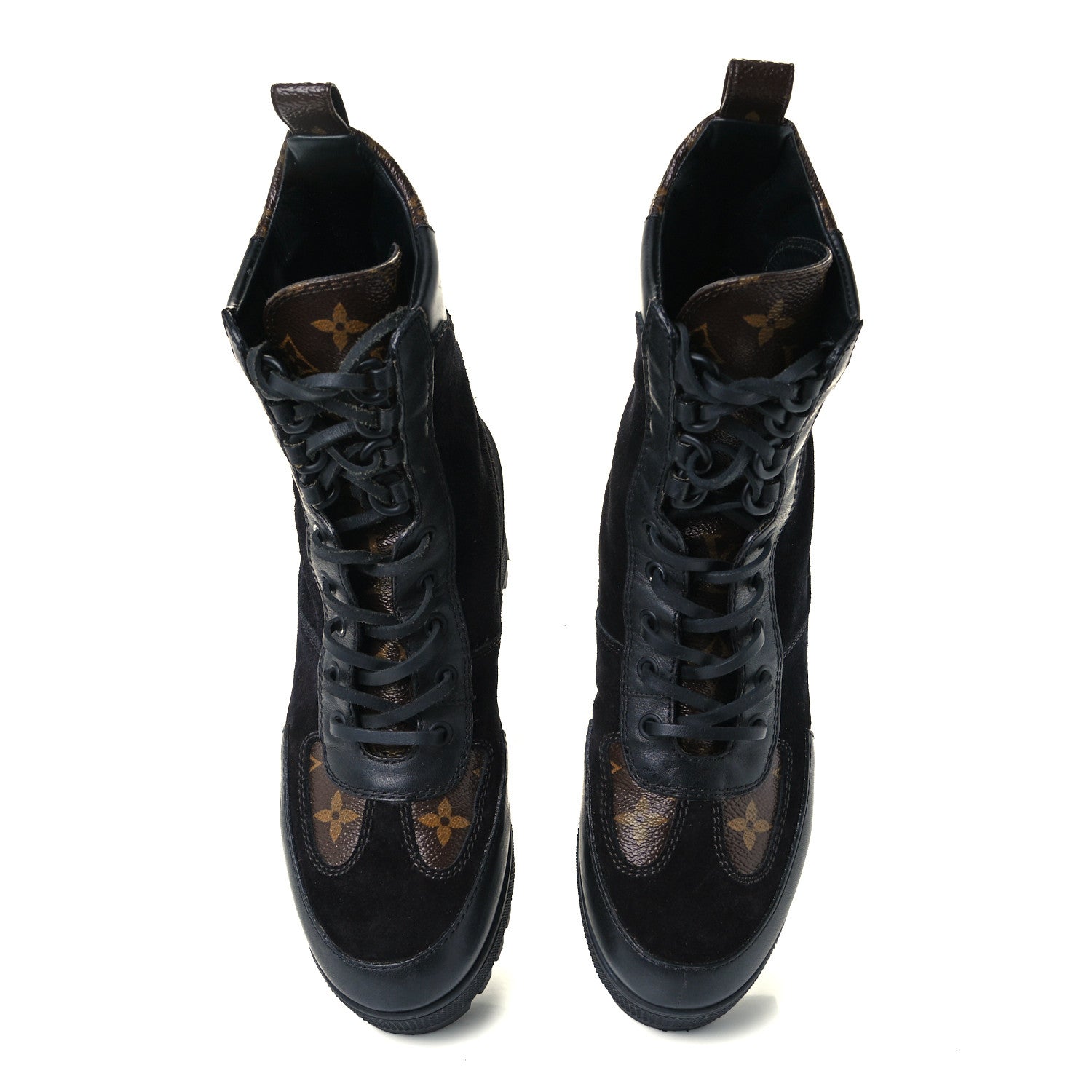 Louis Vuitton Suede Calfskin Monogram Laureate Platform Desert Boots 37 Black 4 of 10