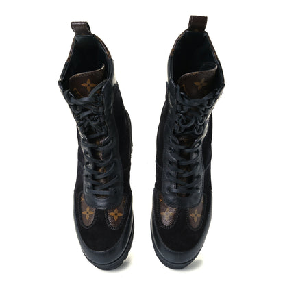 Louis Vuitton Suede Calfskin Monogram Laureate Platform Desert Boots 37 Black 4 of 10