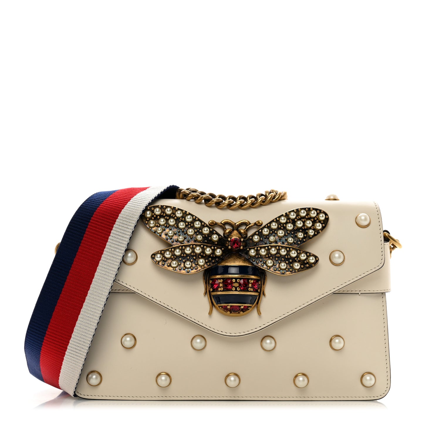 Nappa Pearl Studded Mini Queen Margaret Broadway Shoulder Bag Mystic White