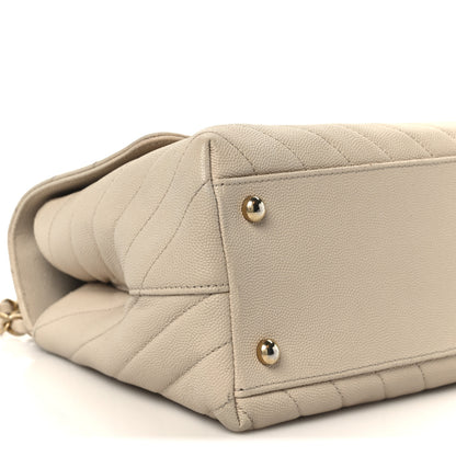 Chanel Caviar Lizard Embossed Chevron Quilted Small Coco Handle Flap Beige 10 of 11