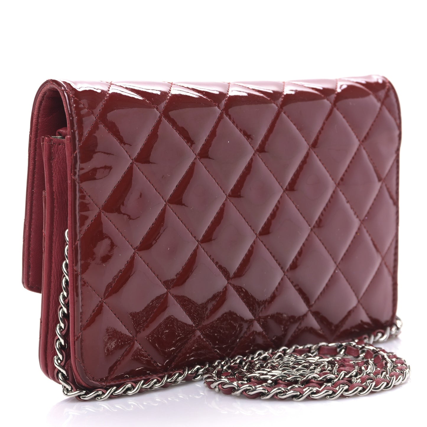 Patent Quilted Brilliant Wallet On Chain WOC Red