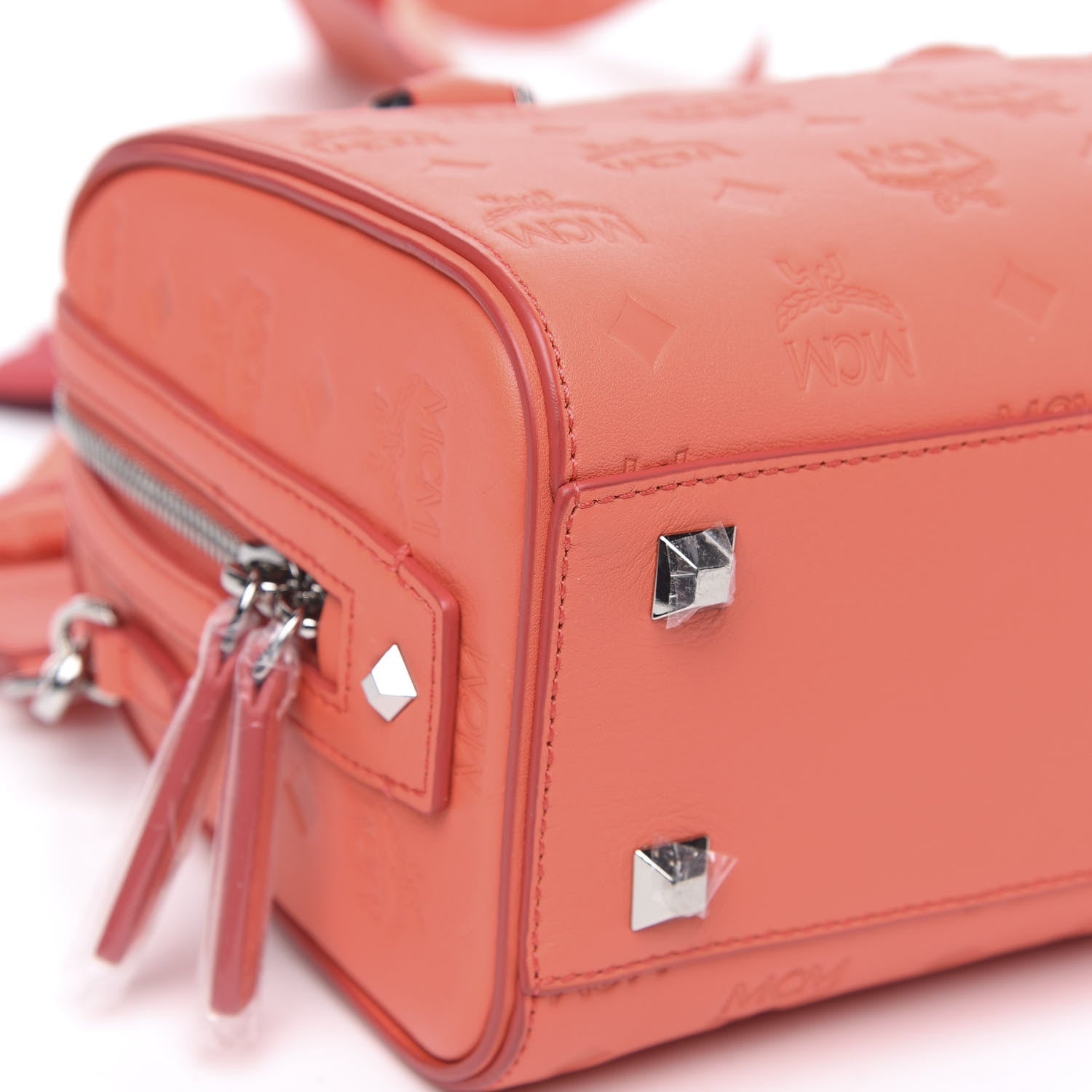 MCM Calfskin Ottomar Monogram Essential Boston Bag Hot Coral 8 of 9