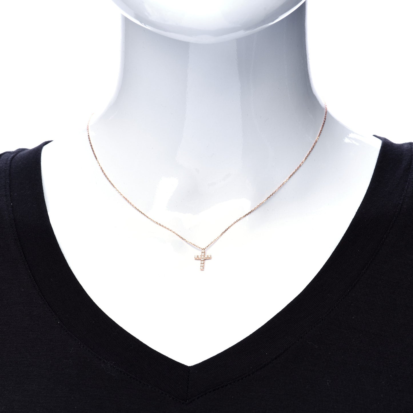 18K Pink Gold Diamond Symbols Cross Pendant Necklace