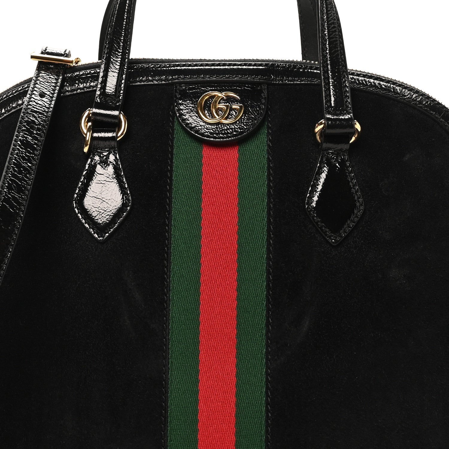 Gucci Suede Patent GG Web Medium Ophidia Top Handle Dome Bag Black 8 of 10