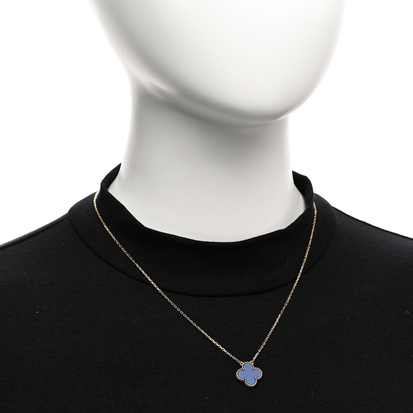 18K Yellow Gold Blue Agate Vintage Alhambra Pendant Necklace