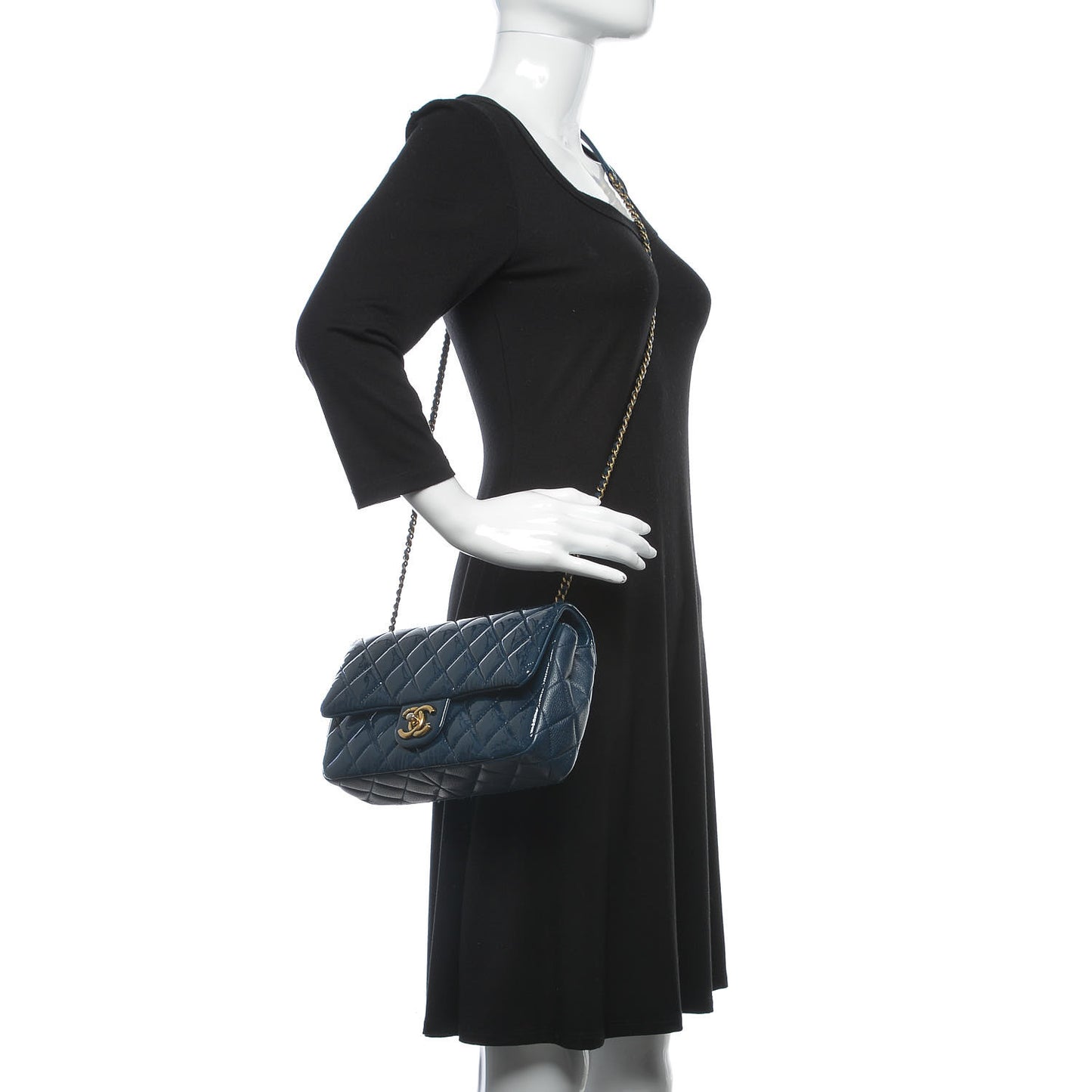 Patent Goatskin Quilted Medium CC Eyelet Flap Blue