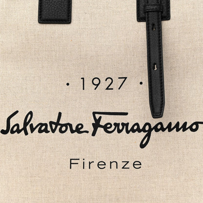 Salvatore Ferragamo Canvas 1927 Signature Tote Beige Black 7 of 9