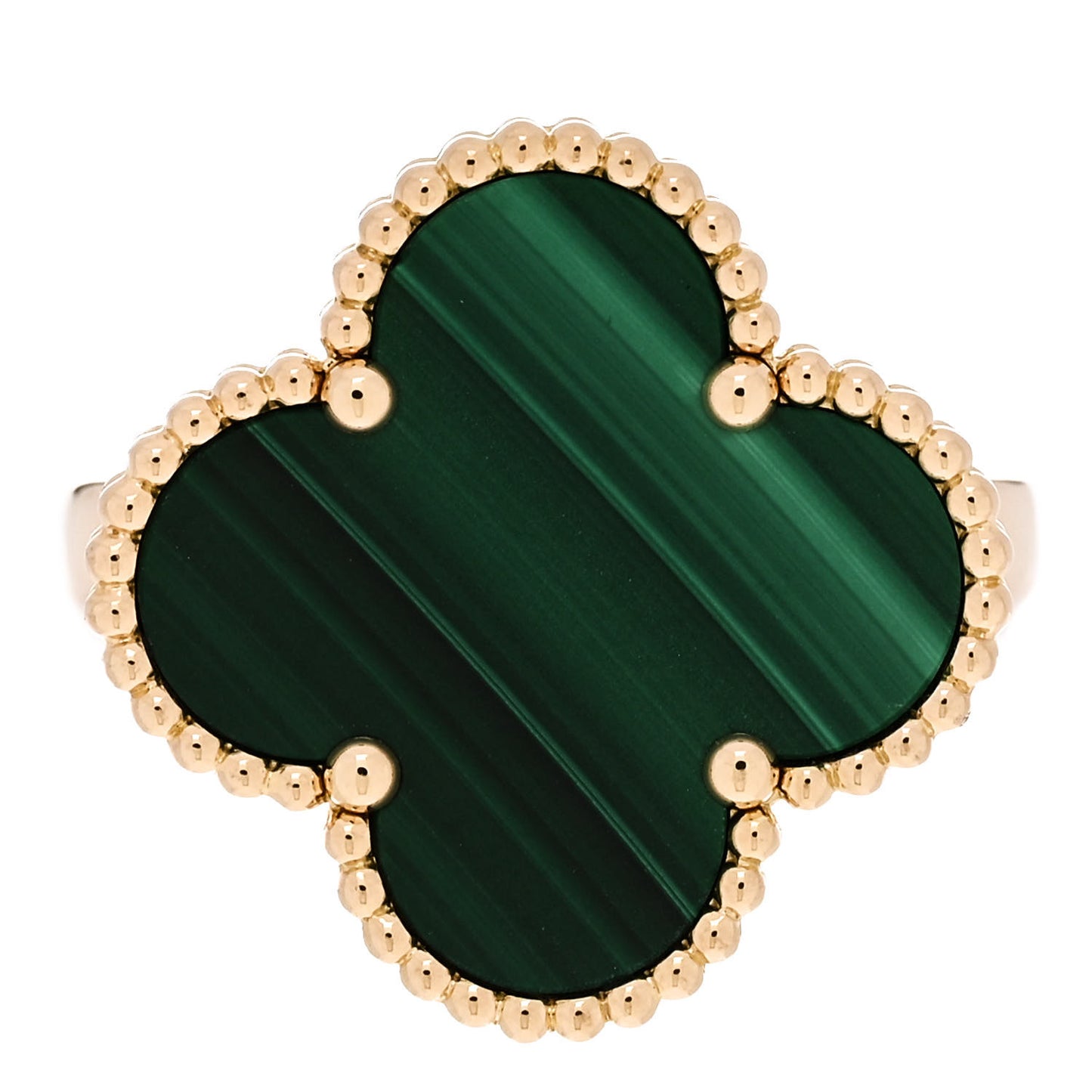 18K Yellow Gold Malachite Magic Alhambra Ring 55 7.25