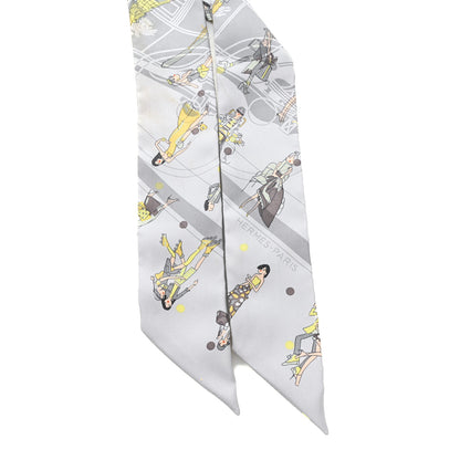 Hermes Silk Ex-Libris Les Parisie Twilly Gris Perle Jaune Soufre 2 of 6