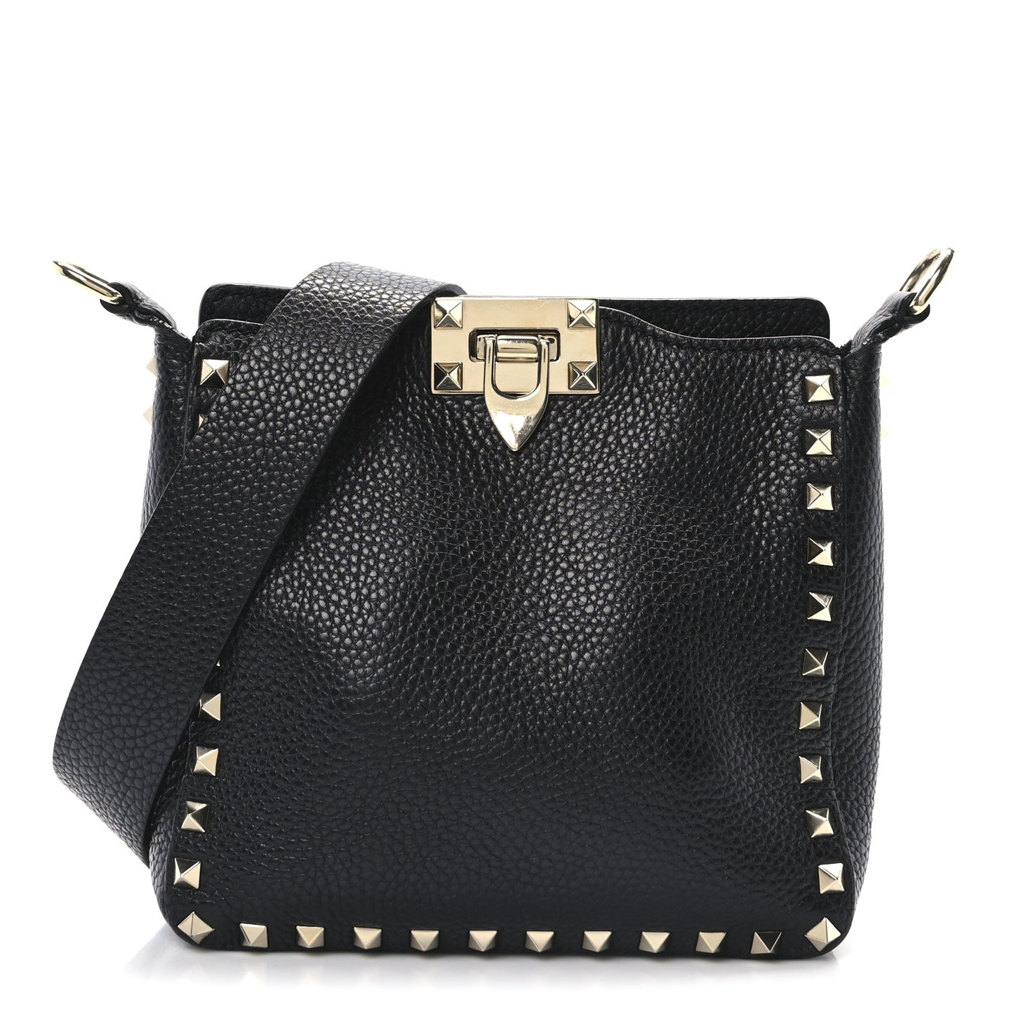 Pebbled Calfskin Mini Rockstud Flip-Lock Messenger Bag Black