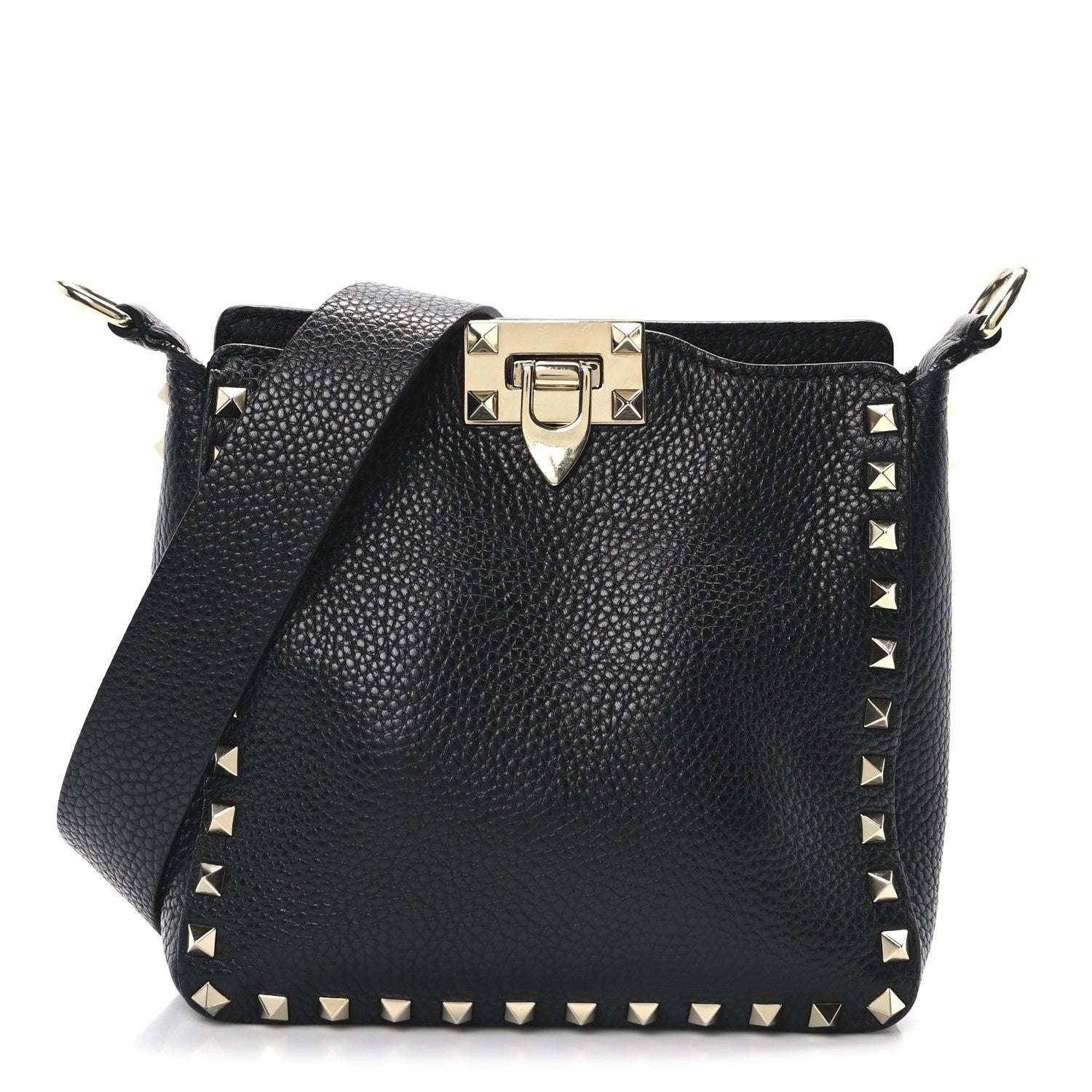 Valentino Garavani Pebbled Calfskin Mini Rockstud Flip-Lock Messenger Bag Black 1 of 9