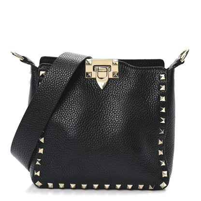 Valentino Garavani Pebbled Calfskin Mini Rockstud Flip-Lock Messenger Bag Black 1 of 9