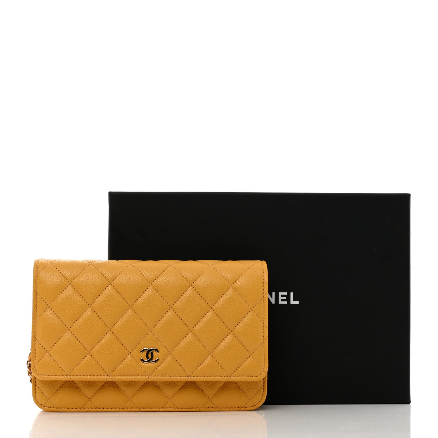 Chanel Caviar Quilted Wallet on Chain WOC Yellow 9 of 9