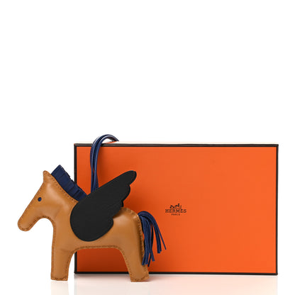 Hermes Milo Lambskin Grigri Rodeo Pegase Horse Bag Charm MM Sesame Black Bleu Saphir 5 of 5