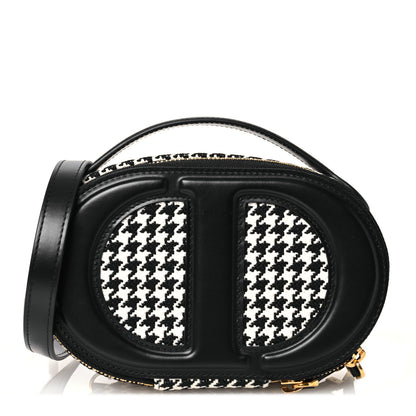 Christian Dior Calfskin Canvas Houndstooth Embroidered CD Signature Oval Crossbody Camera Bag Black White 1 of 11