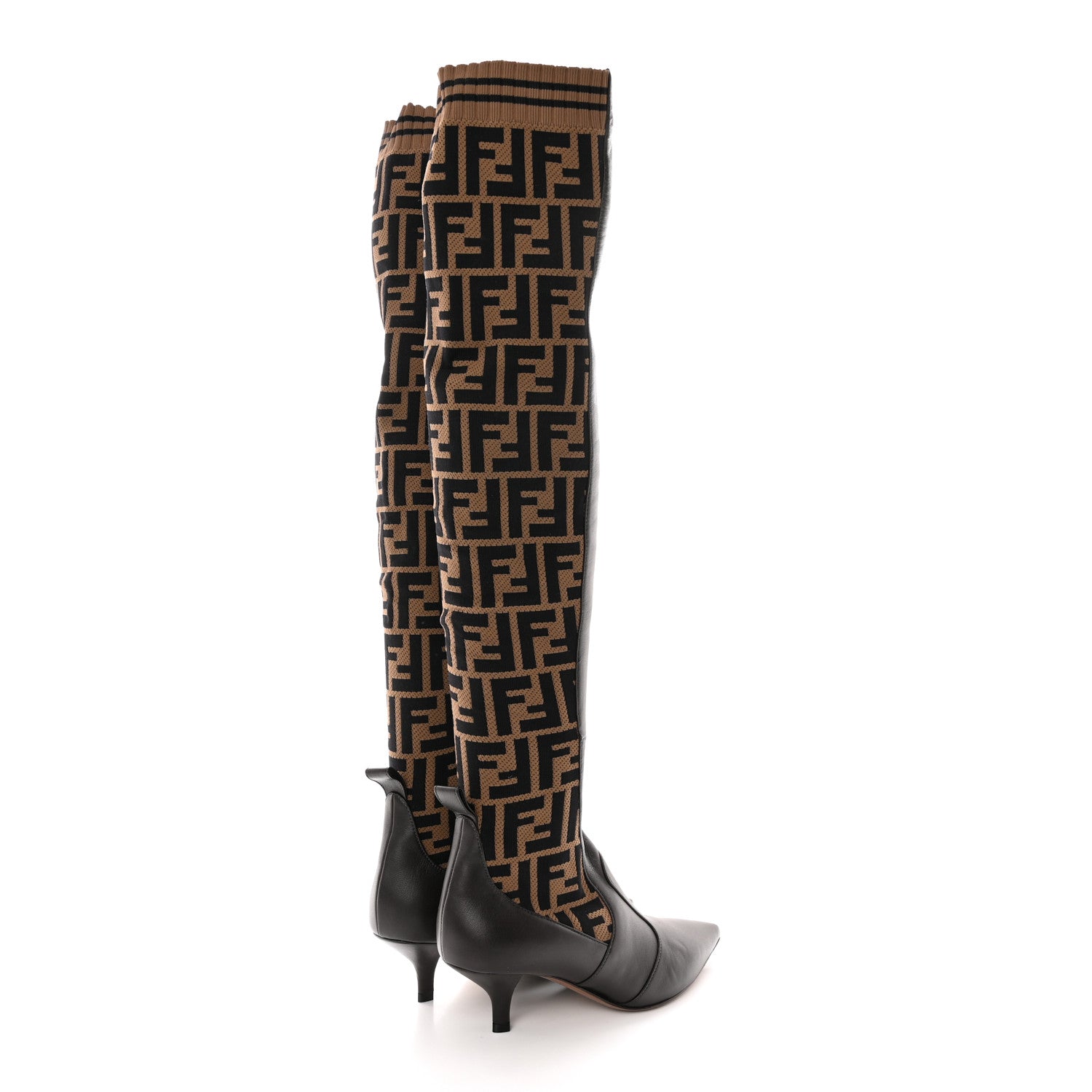 Fendi Nappa Microfiber Fabric FF Rockoko Thigh High Boots 36 Ebano Tobacco Black 4 of 11