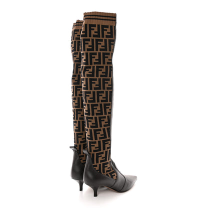 Fendi Nappa Microfiber Fabric FF Rockoko Thigh High Boots 36 Ebano Tobacco Black 4 of 11