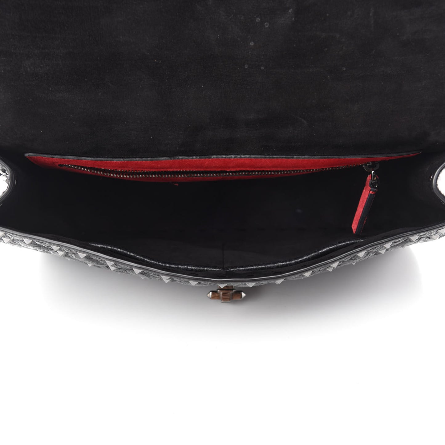 Craquele Nappa Large Rockstud Spike Shoulder Bag Black