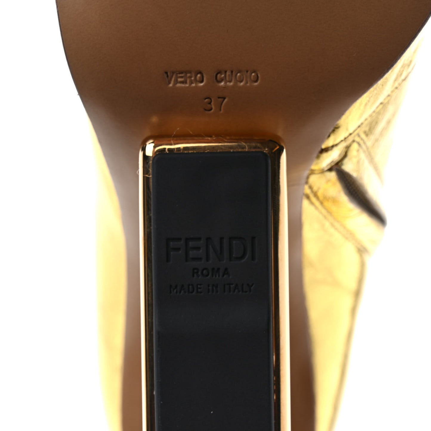 Laminated Craquele Nappa Fendi First 95mm Booties 37 Gold