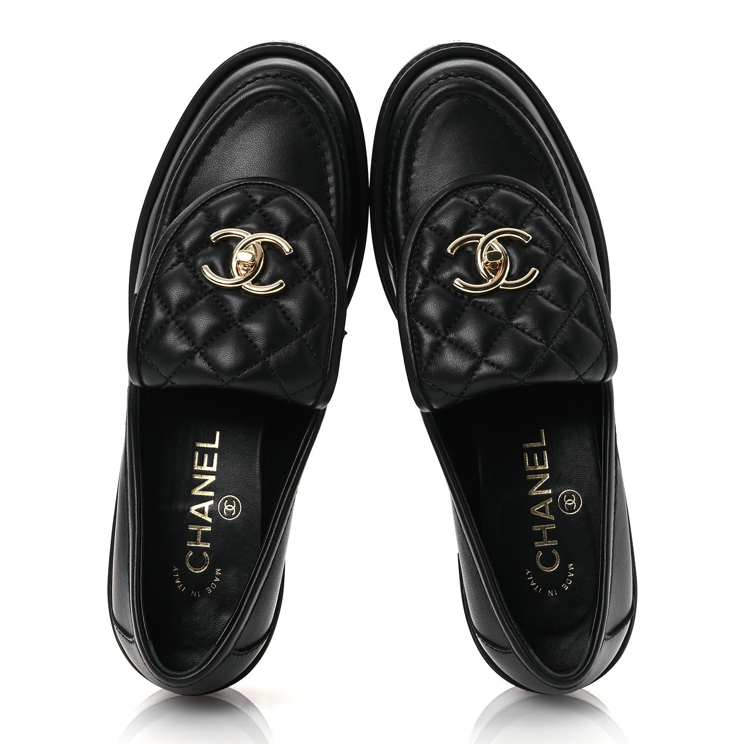 Chanel Lambskin Quilted CC Turnlock Loafers 37.5 Black 2 of 12