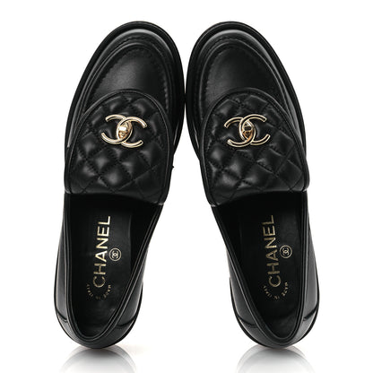 Chanel Lambskin Quilted CC Turnlock Loafers 37.5 Black 2 of 12