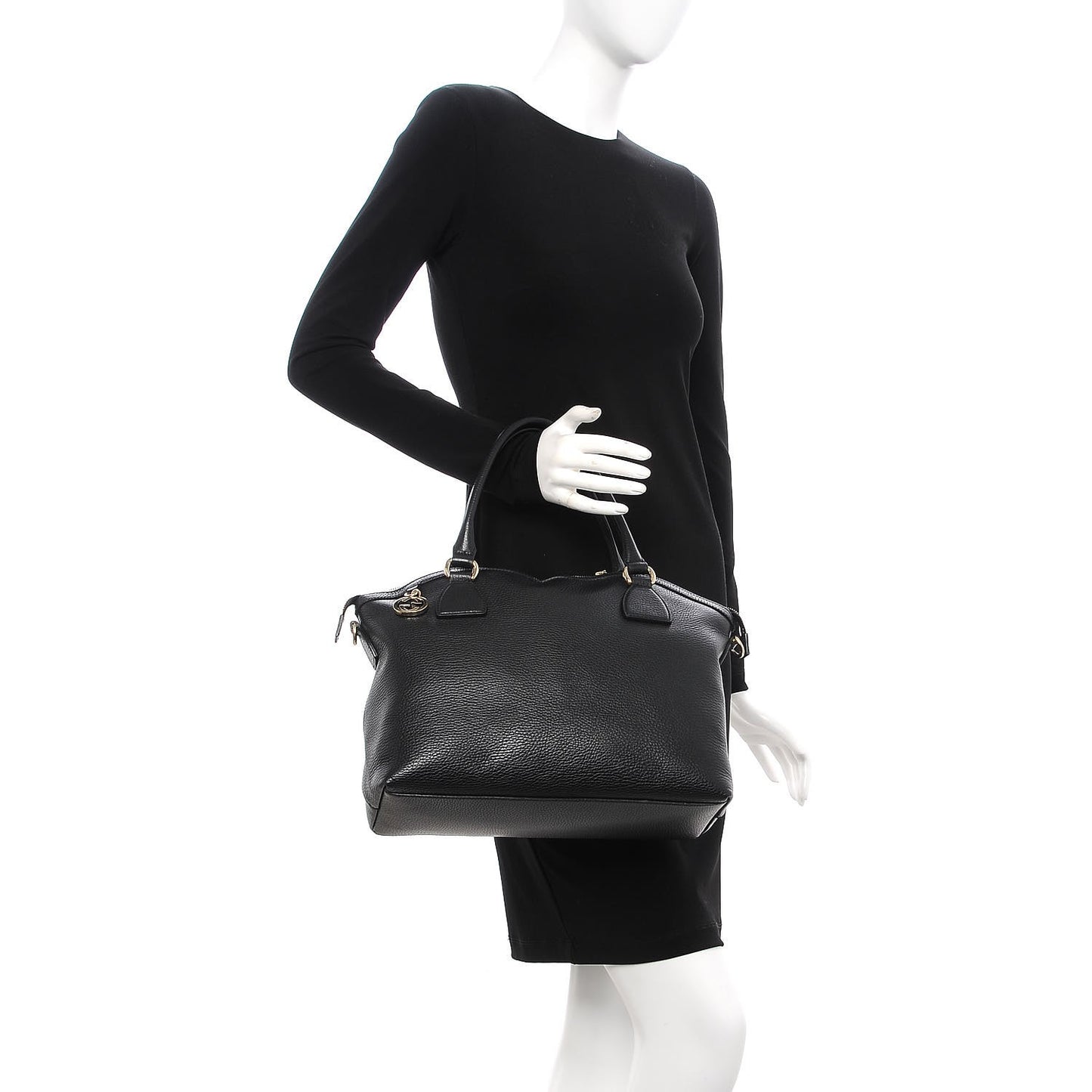 Dollar Calfskin GG Charm Dome Satchel Black