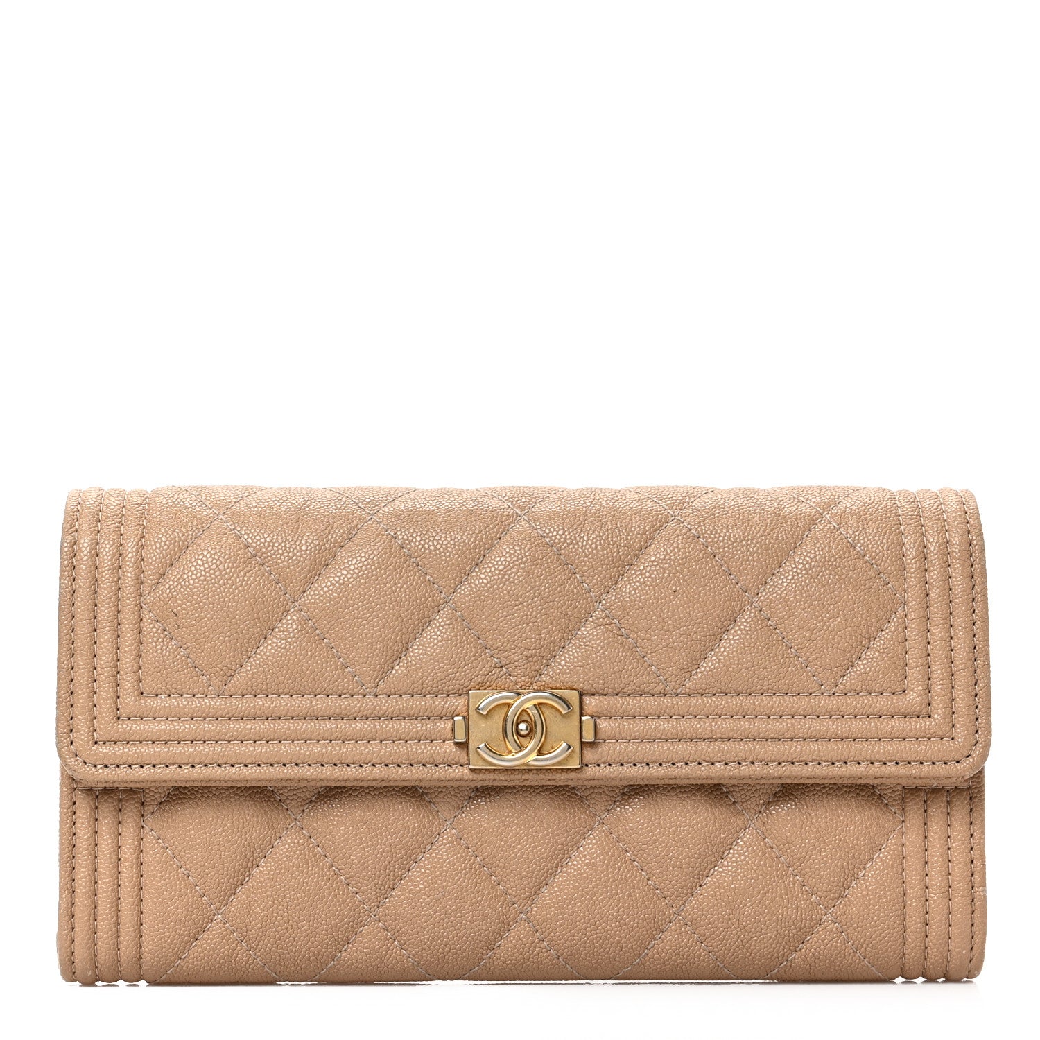 Chanel Caviar Quilted Large Boy Gusset Flap Wallet Beige 1 of 8