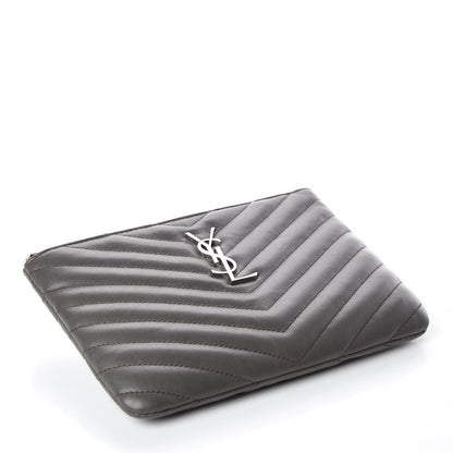 Saint Laurent Calfskin Matelasse Chevron Monogram Pouch Earth 4 of 10