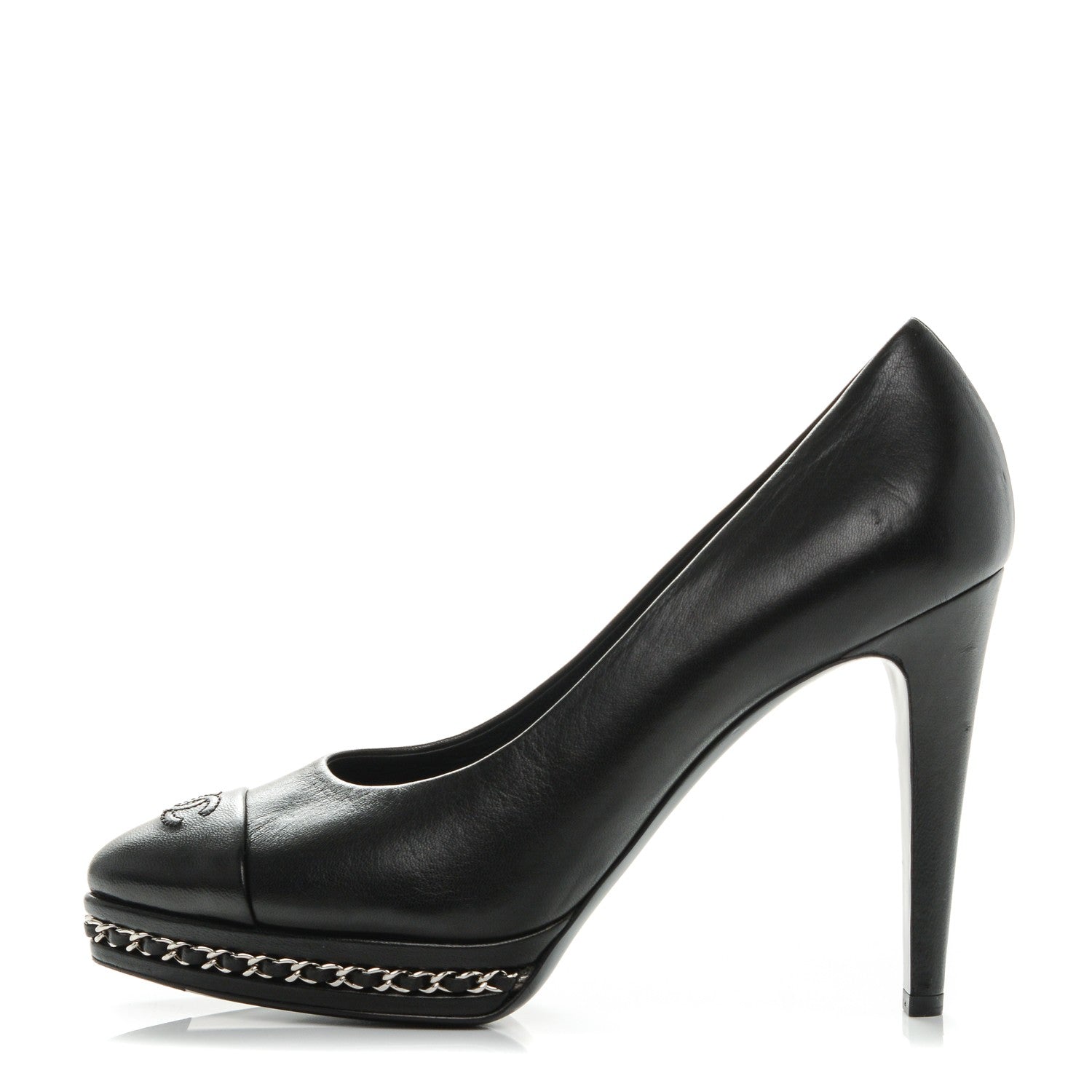 Chanel Calfskin Platform Chain Pumps 39.5 Black 1 of 7