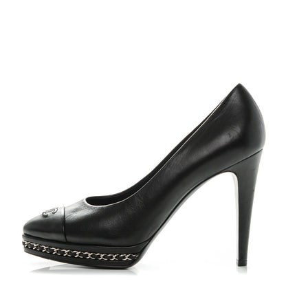 Chanel Calfskin Platform Chain Pumps 39.5 Black 1 of 7