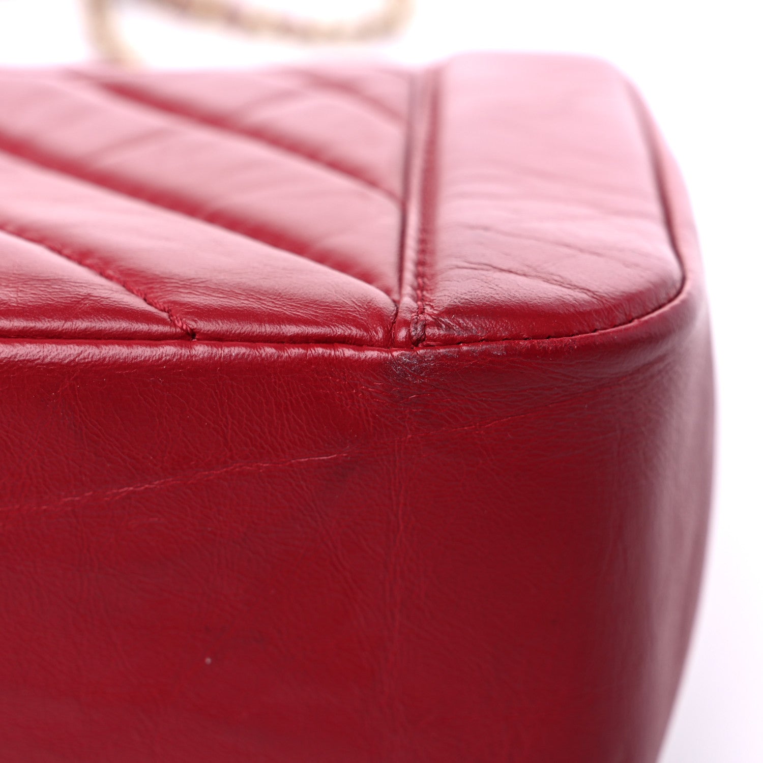 Chanel Calfskin Chevron Quilted Top Handle Flap Red 12 of 15