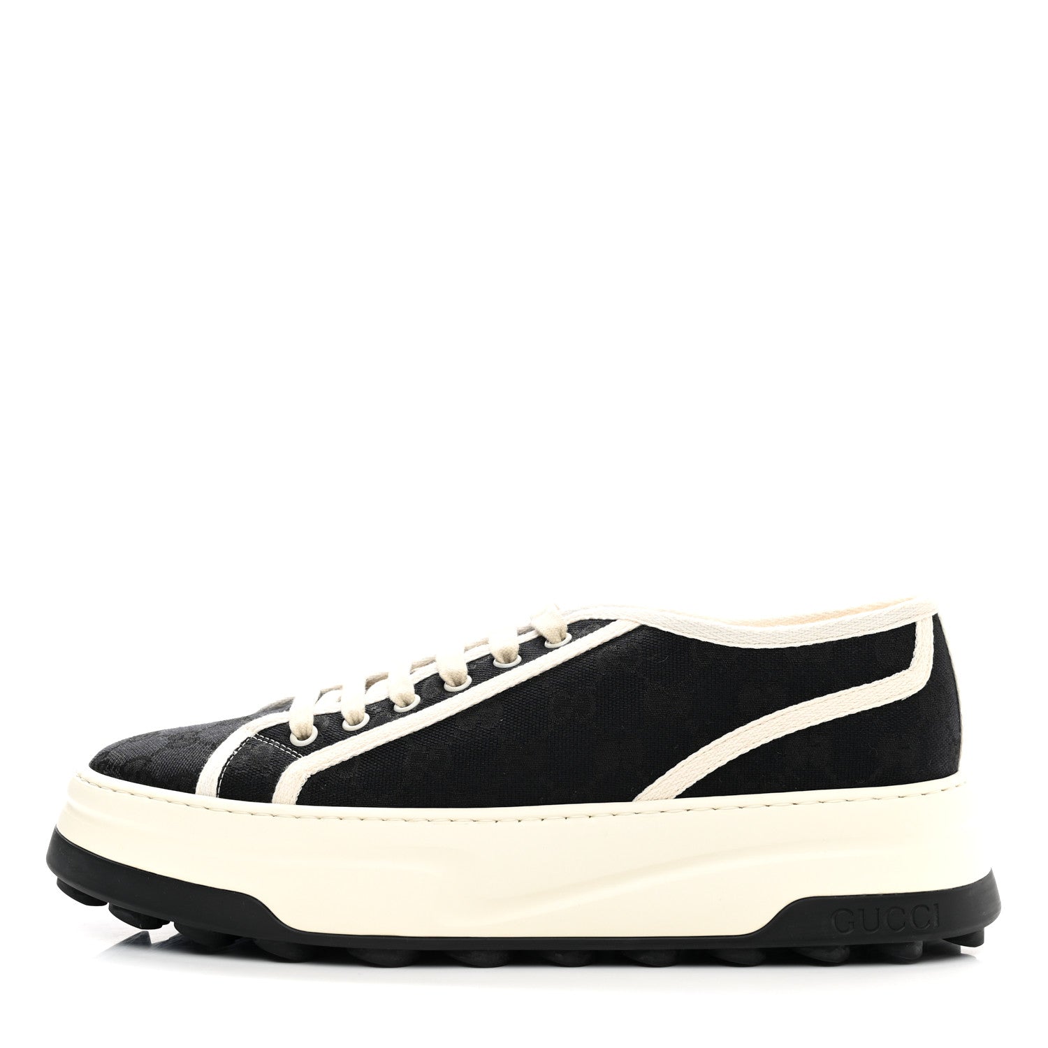 Gucci GG Monogram Mens 1977 Tennis Platform 52mm Sneakers 10.5 Black Mystic White 1 of 10