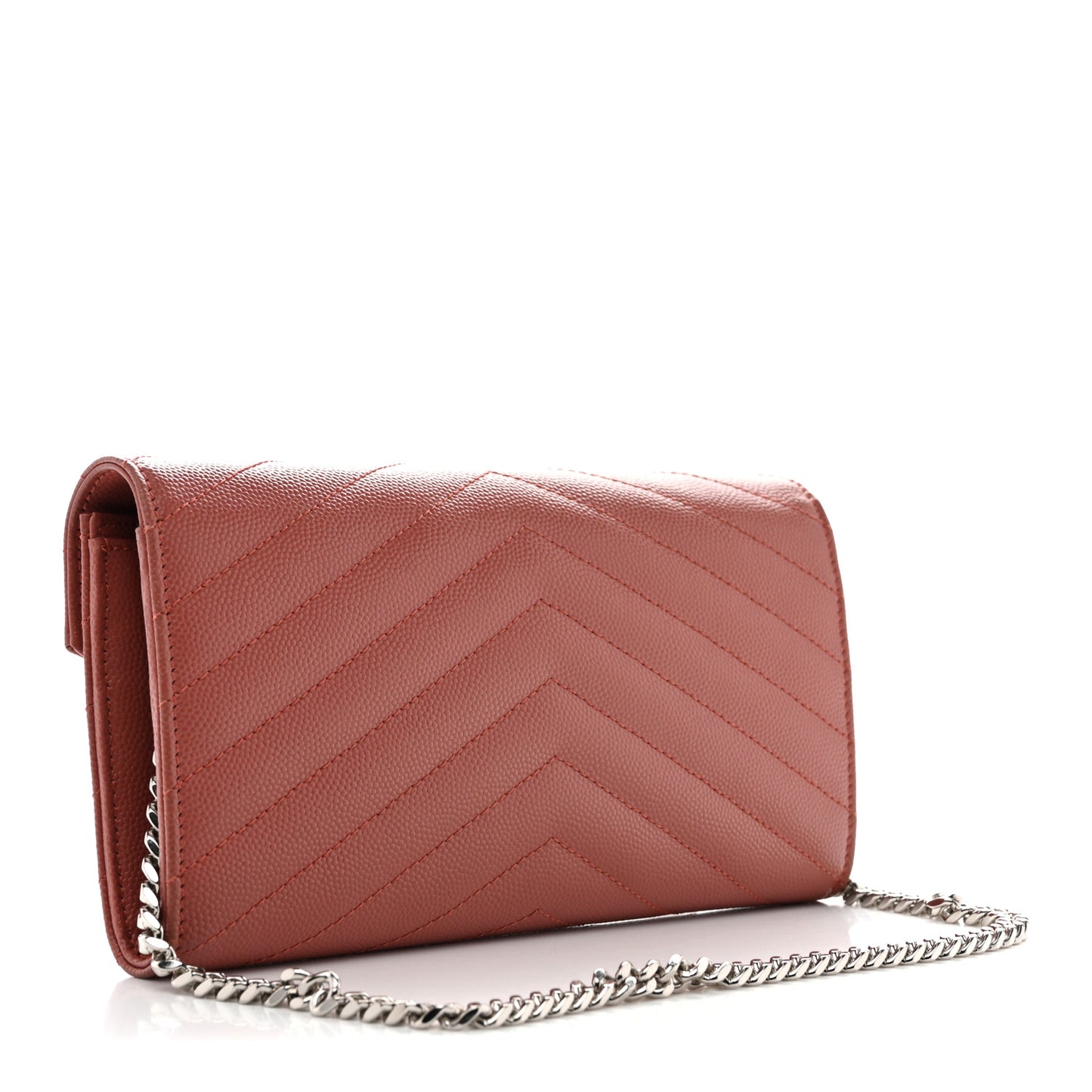 Grain De Poudre Matelasse Chevron Small Monogram Chain Wallet Blush Fonce