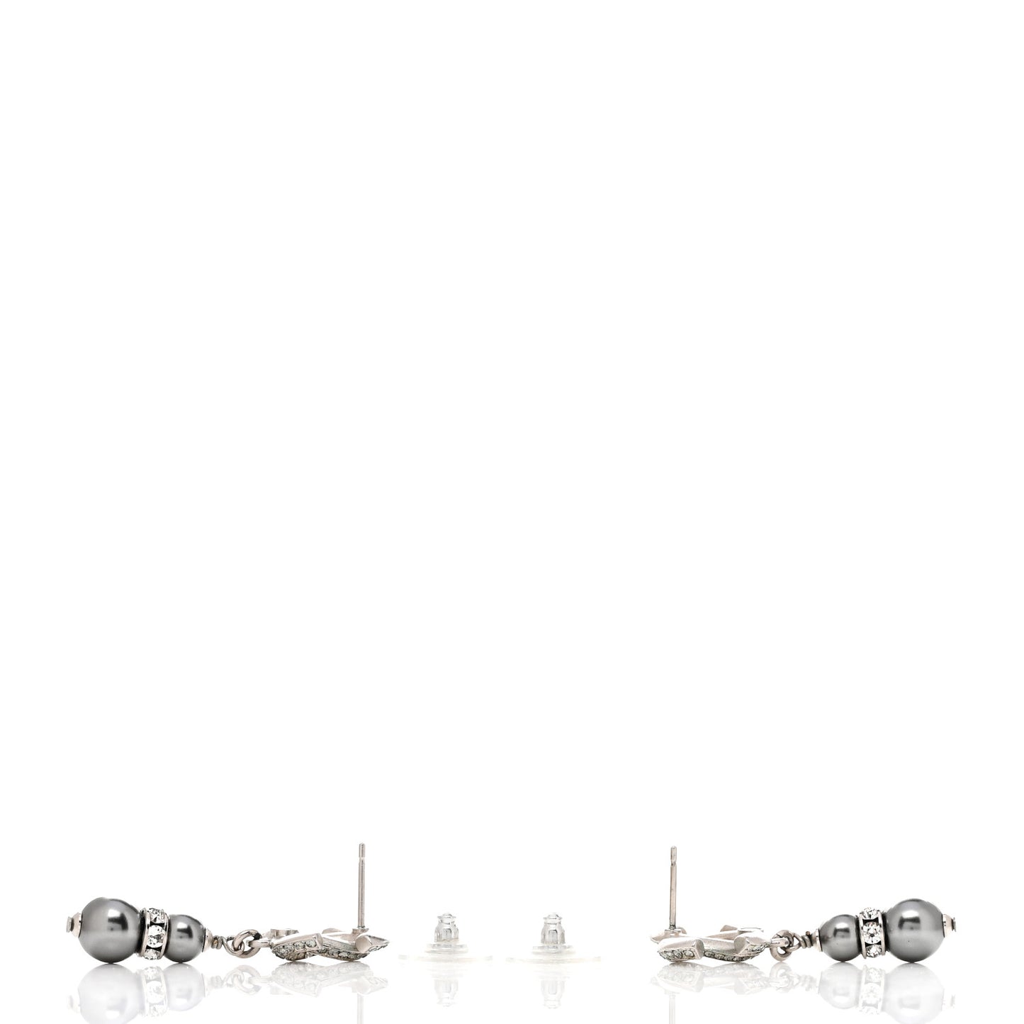 Crystal Pearl CC Drop Earrings Silver Grey