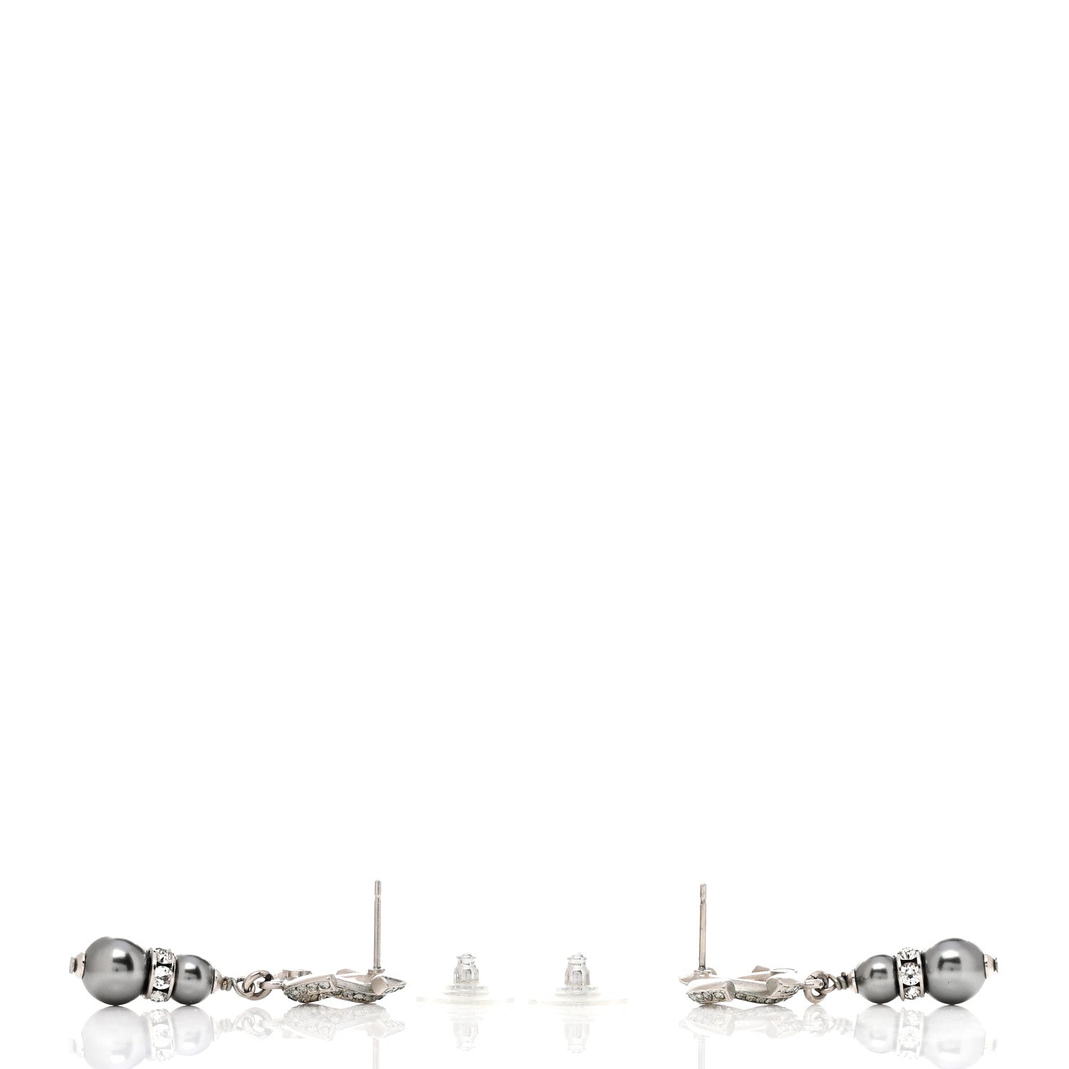 Chanel Crystal Pearl CC Drop Earrings Silver Grey 3 of 4