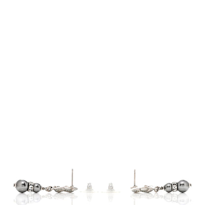 Chanel Crystal Pearl CC Drop Earrings Silver Grey 3 of 4