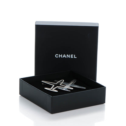 Chanel Crystal Metal CC Airplane Brooch Silver 5 of 5