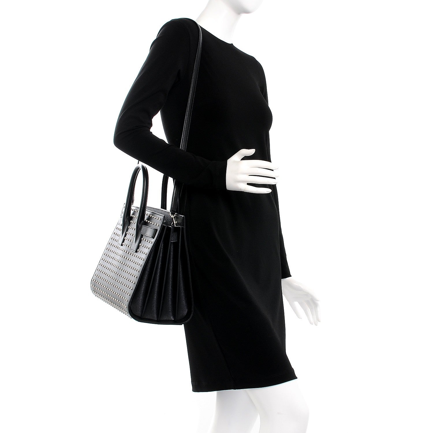 Saint Laurent Grain De Poudre Studded Small Sac De Jour Black 2 of 9