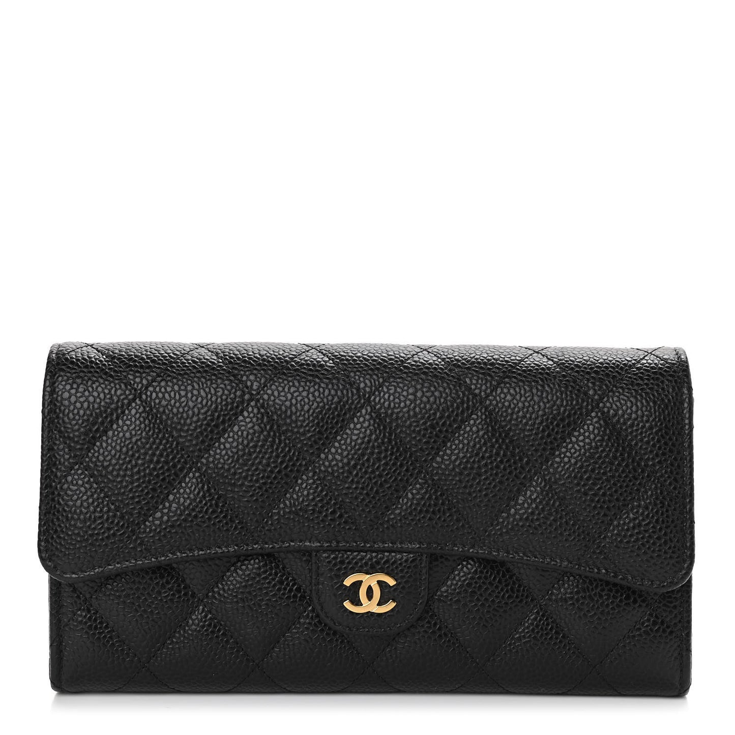 Caviar Quilted Large Gusset Flap Wallet Black