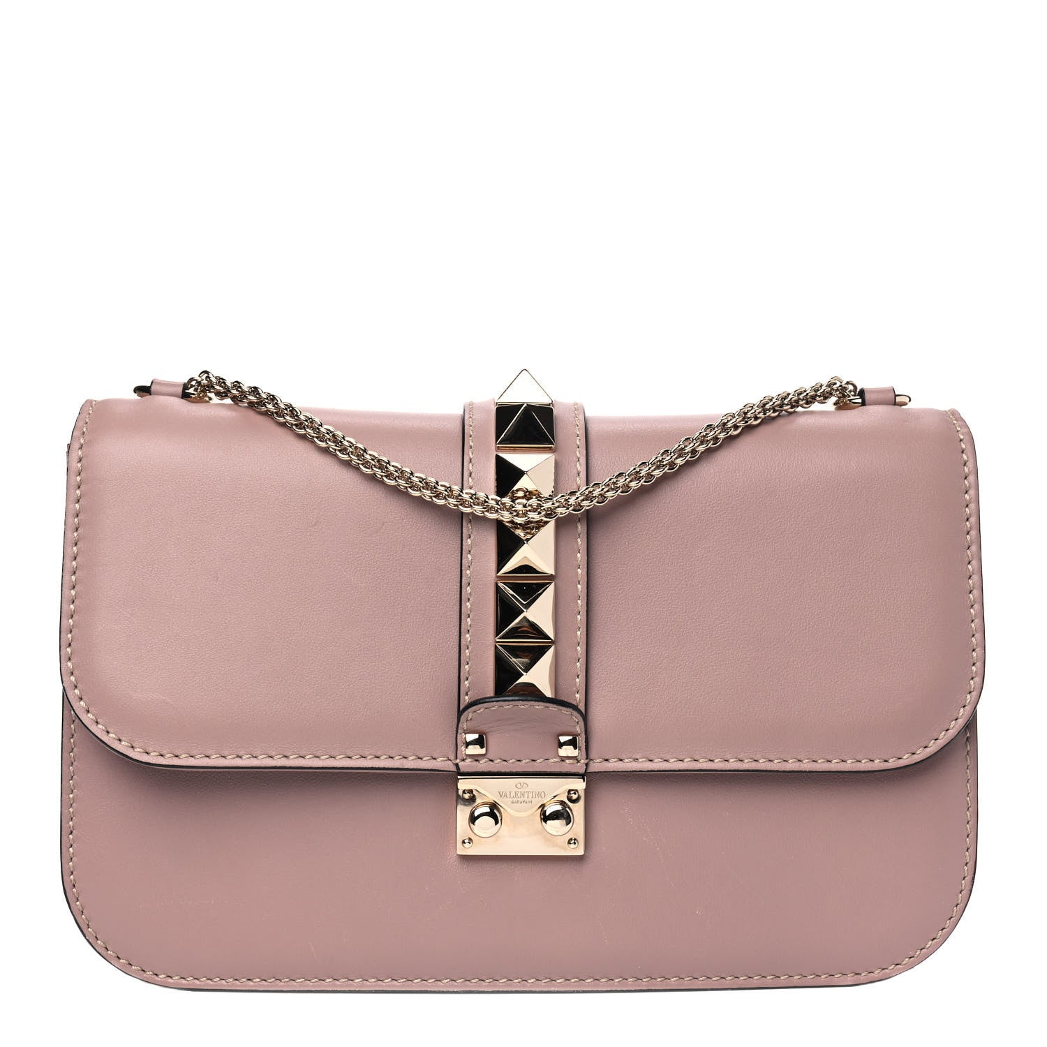 Valentino Garavani Vitello Medium Glam Lock Rockstud Flap Poudre 1 of 8