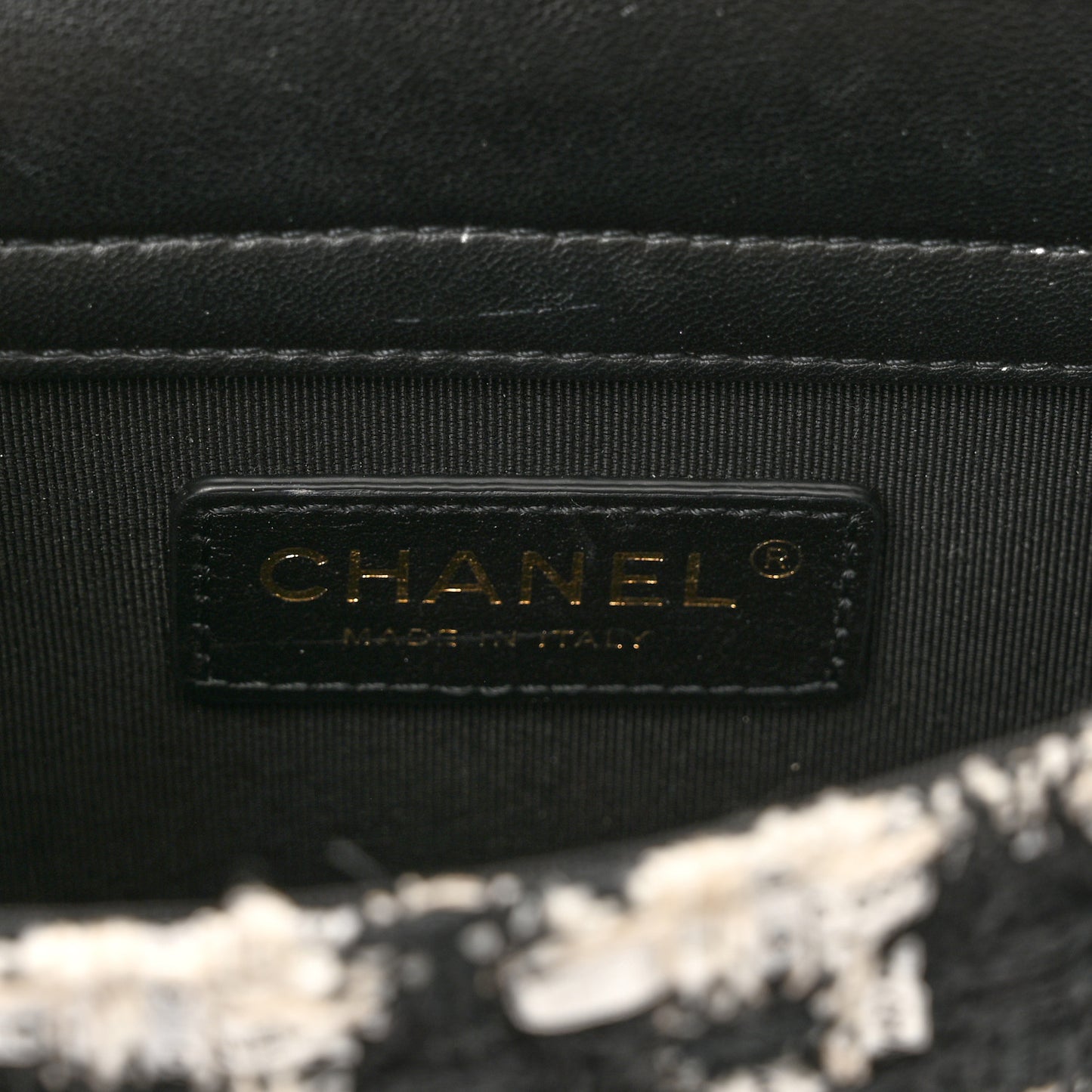 Tweed Lambskin Quilted Flap Black Ecru White