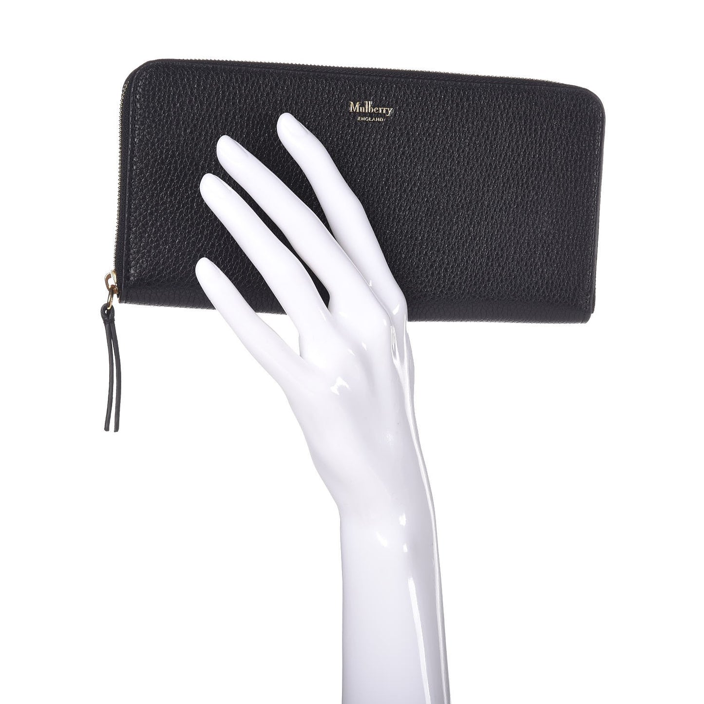 Small Classic Grain Calfskin 12 Card Zip Around Wallet Black