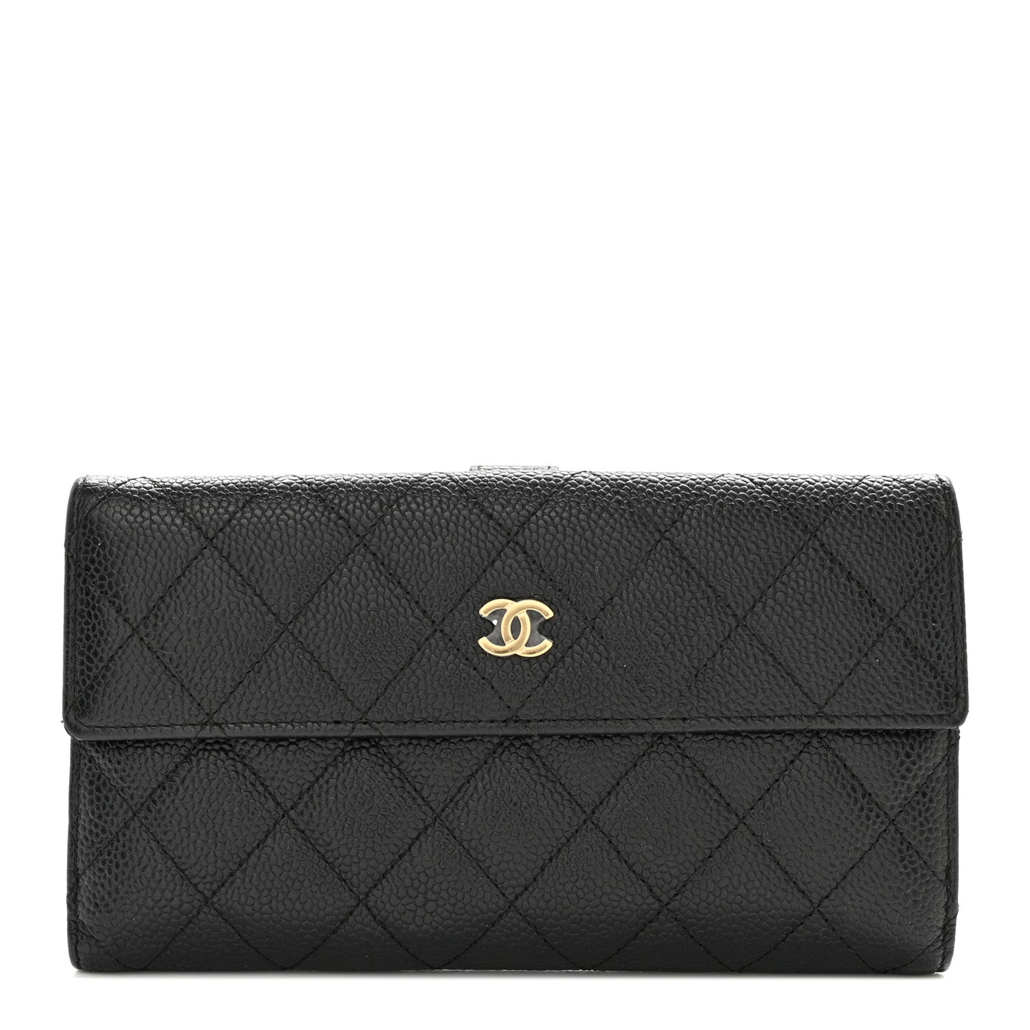 Caviar Quilted Large Gusset Flap Wallet Black