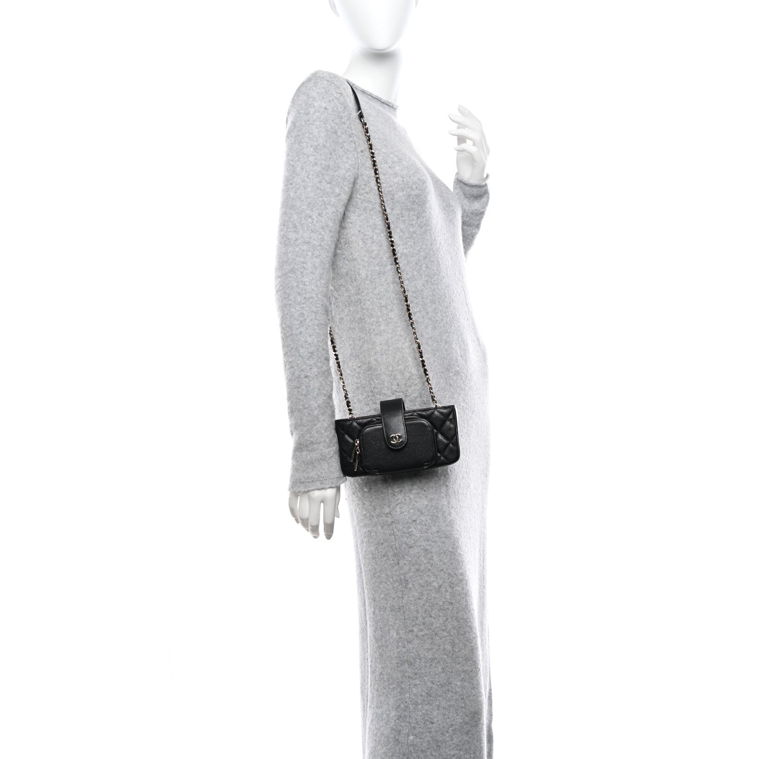 Chanel Caviar Quilted Business Affinity Phone Holder With Chain Black 2 of 9