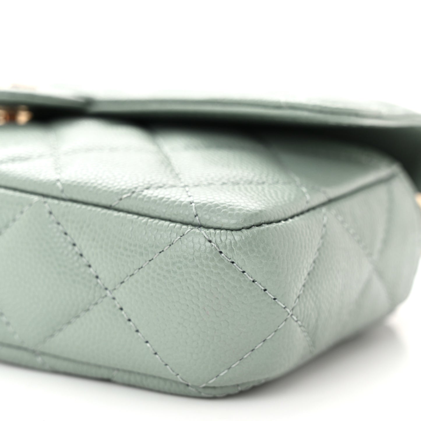 Caviar Quilted Flap Phone Holder With Chain Light Green