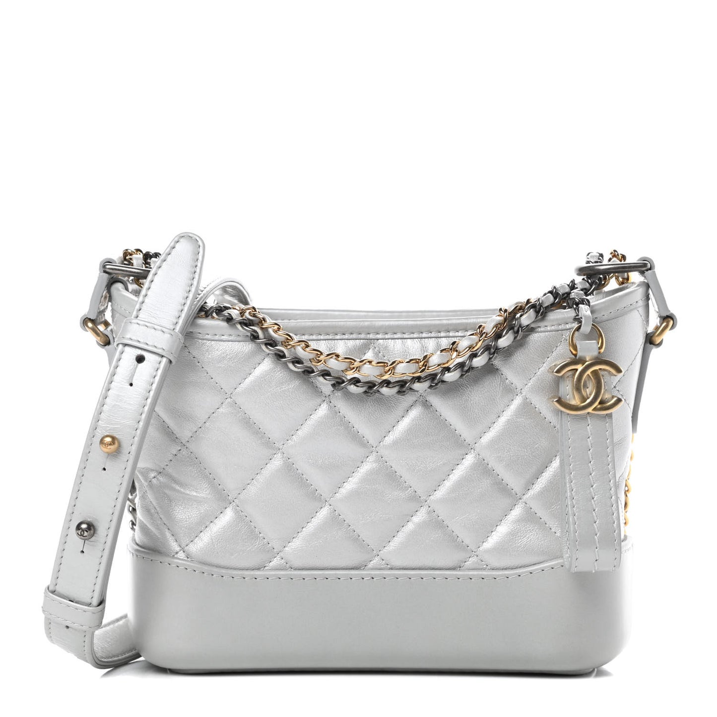 Metallic Aged Calfskin Quilted Small Gabrielle Hobo Silver