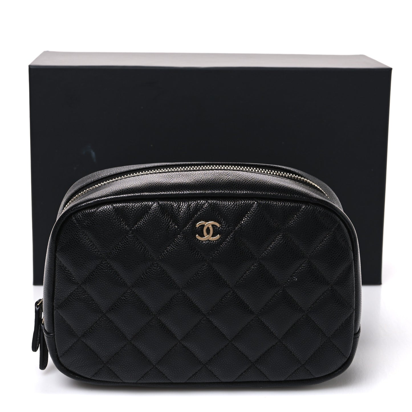 Caviar Quilted Medium Curvy Pouch Cosmetic Case Black