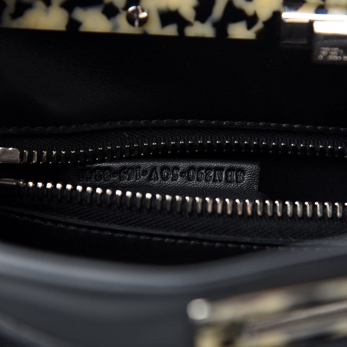 Vitello Dolce Shiny Nappa Plexglass Granite Medium Peekaboo Iconic Satchel Black