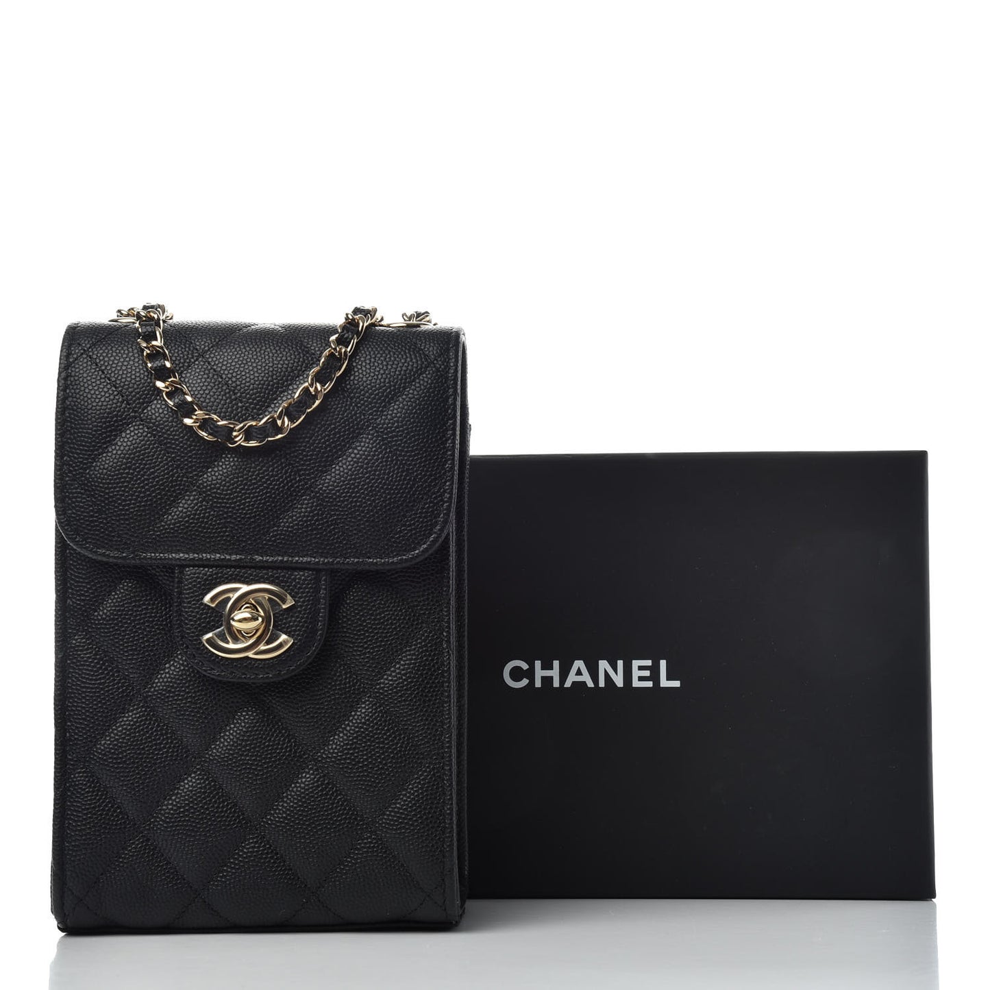 Caviar Quilted Classic Phone Holder Black